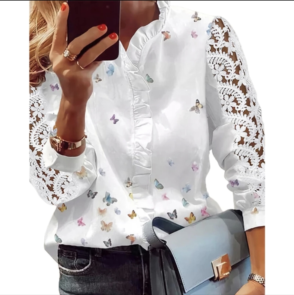 NWT Spring Butterfly Cut Out Long Sleeve Casual Blouse S:Small & Me
